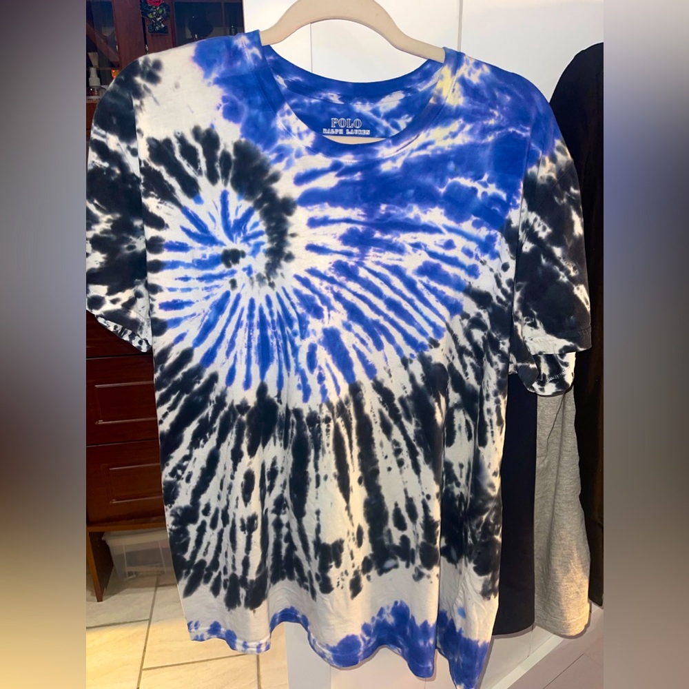 Polo Ralph Lauren Men's Blue Multi Tie-Dye Graphic Print Crew-Neck T-Shirt M